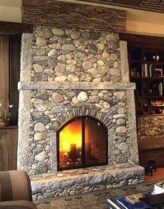 fieldstone fireplace slidding glass door